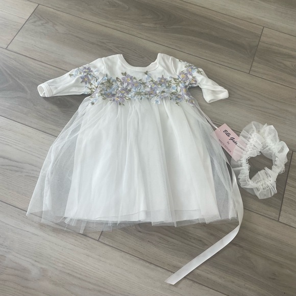 Other - NWT BeBe Gabrielle‎ by Macis Design White Floral Christening Tulle Dress Size 9M